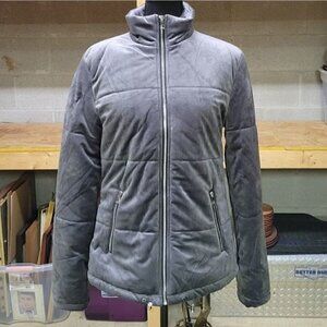 Star Crossed Lovers Charcoal Gray Velvet Feeling Puffer Women's Coat, Size Small